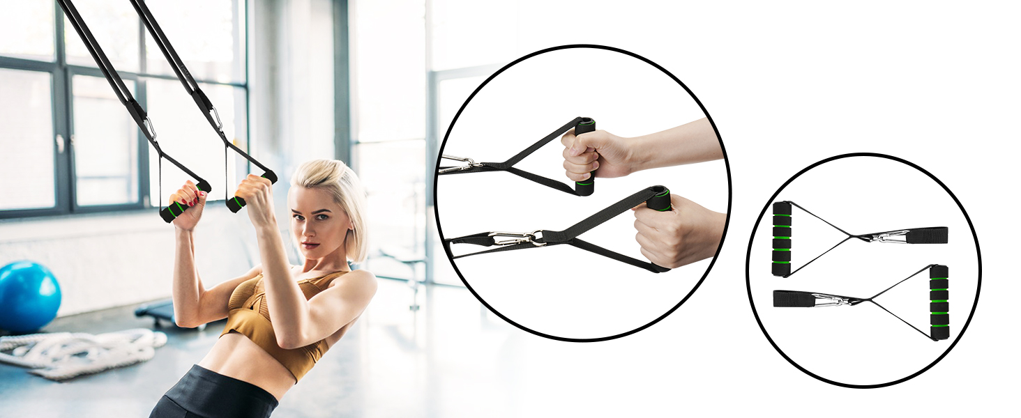 Набір еластичних стрічок для фітнесу Fokky Fitnessbänder: для силових тренувань, йоги, пілатесу. 5 стрічок, дверний анкер, захисні накладки, ручки.