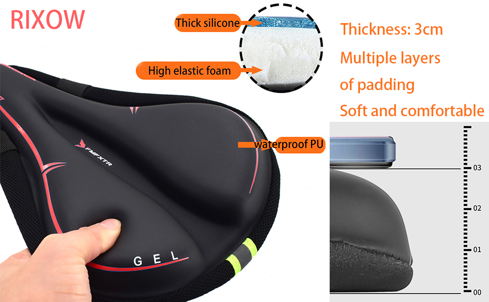 Покриття для велосипедного сидіння з гелевою подушкою, водонепроникне, для гірського велосипеда, велотренажера, чорного кольору