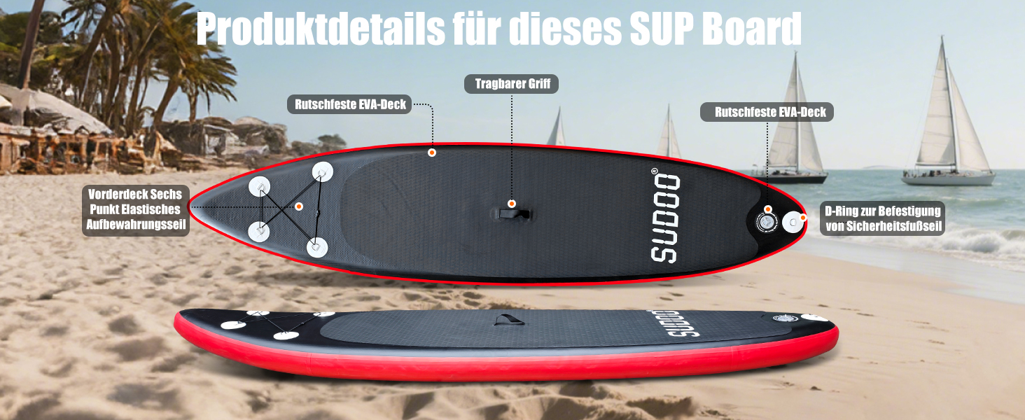 Надувний SUP борд для 2+1 людини/сім'ї Stand Up Paddling Board SUP06RK Black Red - до 150 кг, з веслом та плавниками