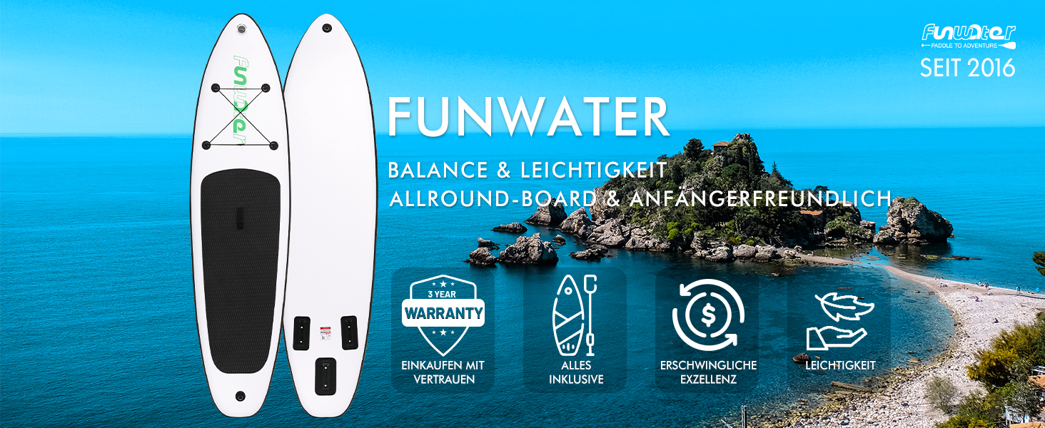 Надувний SUP-борд FunWater 320CM – комплект: весло, рюкзак, 3 ласти, насос, лінія. Підходить для початківців та досвідчених. 10' 6