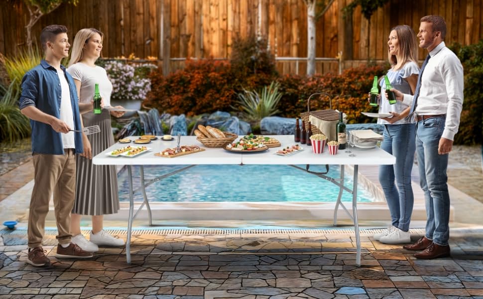 Складаний садовий стіл Arebos Buffettisch 182x74x74 см | Стіл для відпочинку, вечірок, кемпінгу | Білий