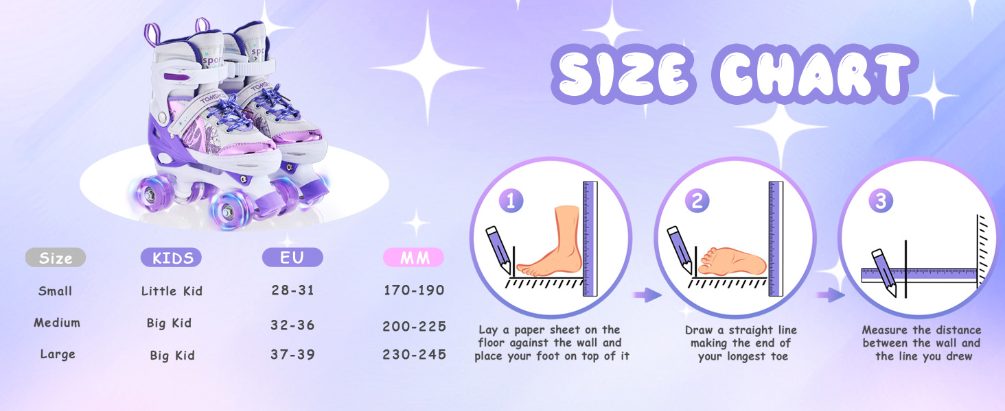 Роликові ковзани TOMSHOO для дівчаток, дитячі ролики з LED-підсвічуванням, регульовані, для початківців, розмір 32-36 EU (200-225 mm), фіолетовий колір