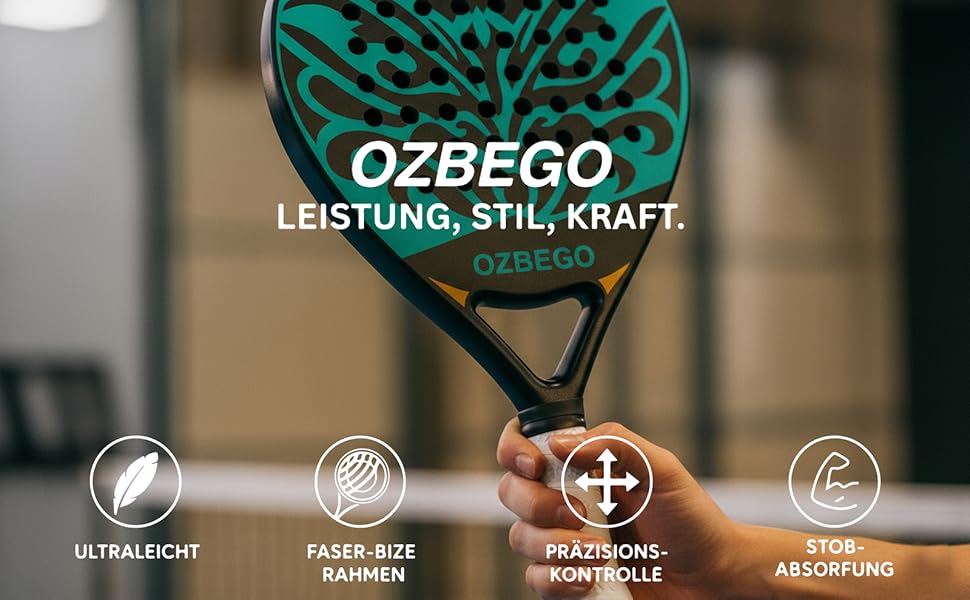 Набір для падел-тенісу Ozbego: повний карбон, сумка, 2 овергрипи, бандаж на зап'ястя, захисна плівка. Підходить для початківців та досвідчених гравців. Легкий та довговічний. Чорний та зелений колір.