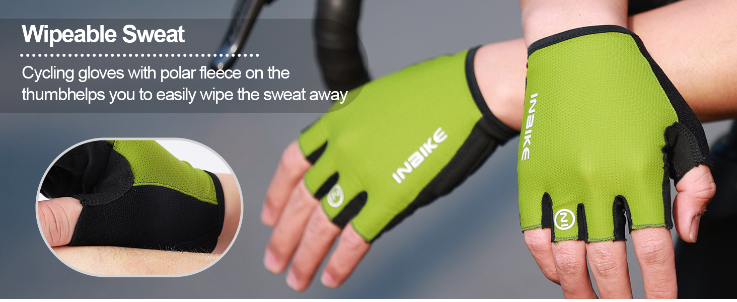 Рукавички велосипедні INBIKE Kurz Halbfinger MTB, чорно-зелені, розмір M (18.5-19.5 см), 5 кольорів