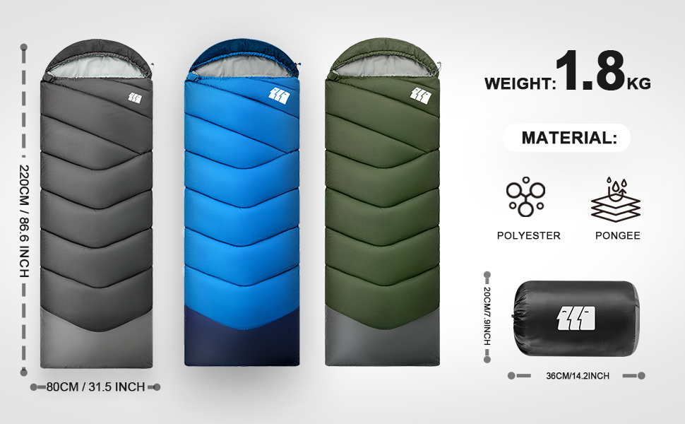 Спальний мішок для дорослих на холодно, водонепроникний, легкий, чорний (1,8 кг) - для кемпінгу, походів, відпочинку на природі та дому