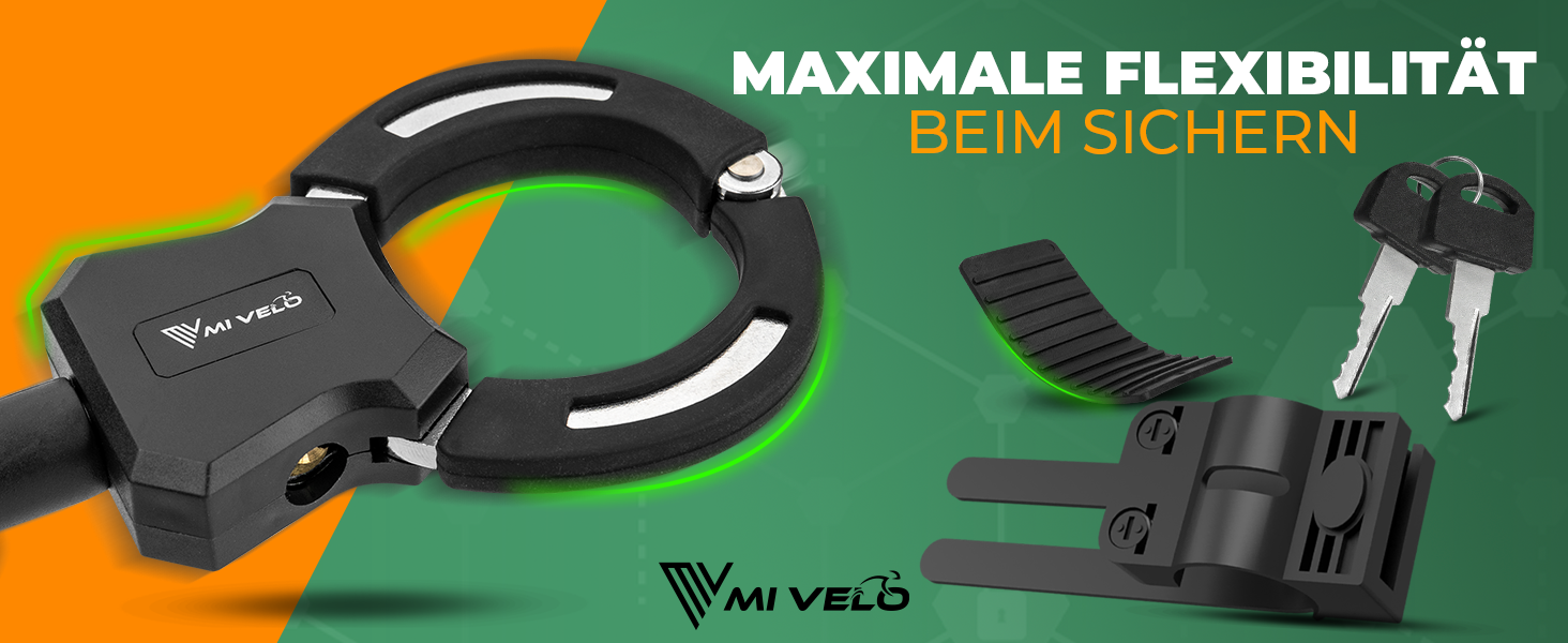 Замок-трос для електросамоката та велосипеда MIVELO зі сталевим сердечником, 120 см, з кріпленням та ключами
