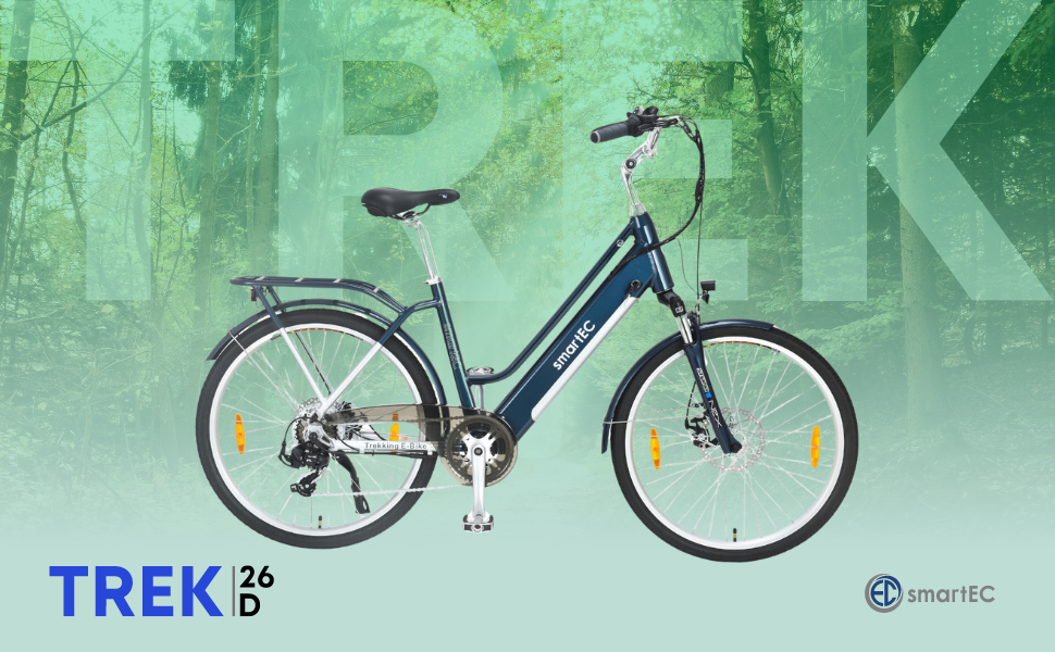 Міський електричний велосипед smartEC Trek-26D E-Bike Trekking 250W мотор заднього колеса Li-Ion акумулятор 36V/13Ah жіночий 26 дюймів  Запас ходу 90 км до 25 км/год