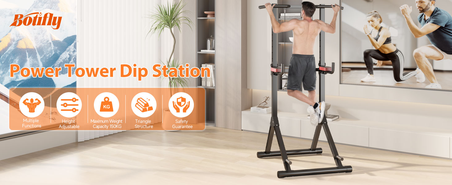 Багатофункціональна силова станція Power Tower: турнік та бруси, регульована висота 170-220 см, тренажер для дому