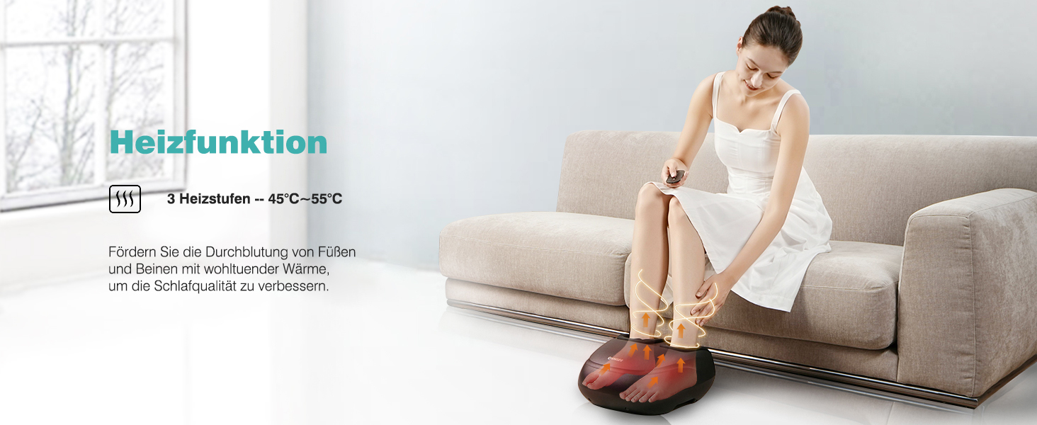 Електричний масажер для ніг KNQZE з підігрівом, Shiatsu масаж, для фасціїту та нейропатії, підходить для розміру взуття до 46, чорний