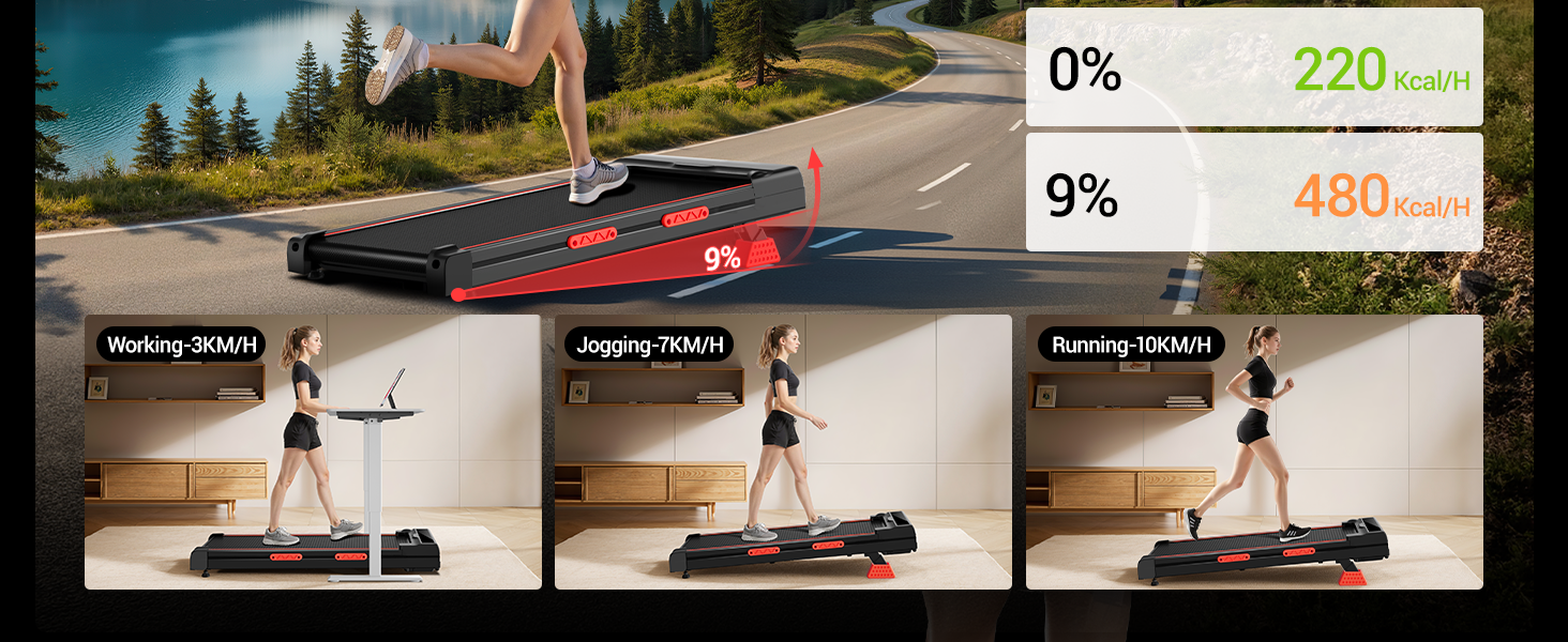 Walking Pad з нахилом 15% та швидкістю 10 км/год: компактний біговий тренажер для дому та офісу, LED-дисплей, пульт дистанційного керування, 2.5PS, максимальне навантаження 136 кг, тиха робота