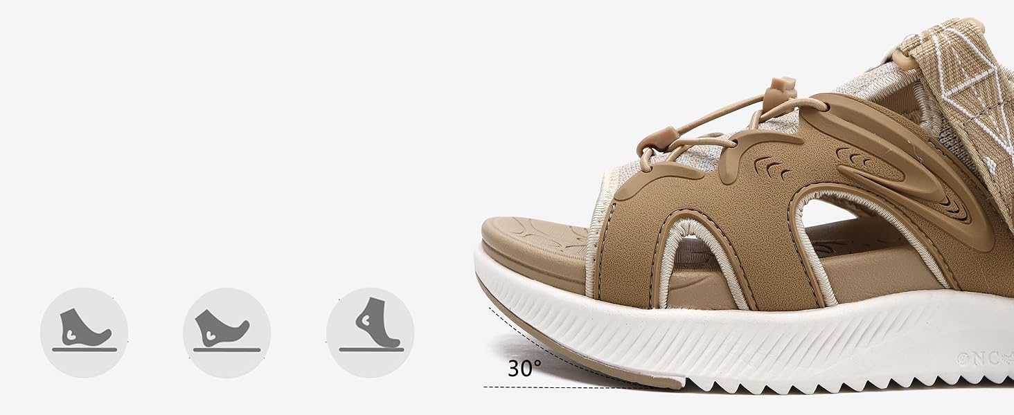 ONCAI Легкі сандалі для жінок, спортивні трекінгові сандалі з підтримкою стопи, ортопедичні для активного відпочинку, підходять при п'ятковому фасціїт, регульовані ремінці, розміри 36-43, чорний