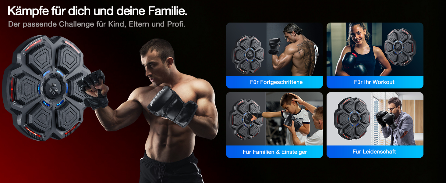 Музична бокс-машина FOOING зі світлодіодами, Bluetooth та рівнями швидкості для дорослих та дітей. Тренувальний пристрій для зняття стресу з боксерськими рукавичками для домашніх тренувань. Інтелектуальне фітнес-обладнання.