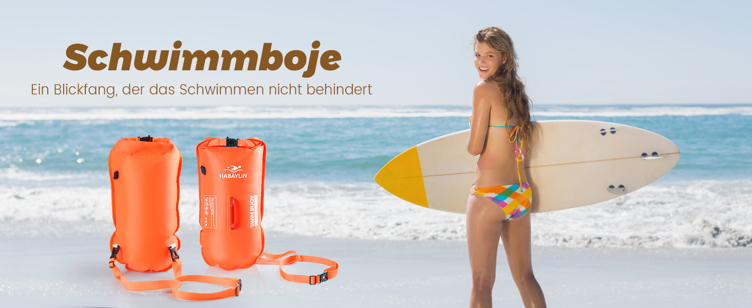 Надувна плавуча боєчка (28L) для дорослих та дітей - безпечний плавальний боєць для відкритих вод та триатлону, оранжевий