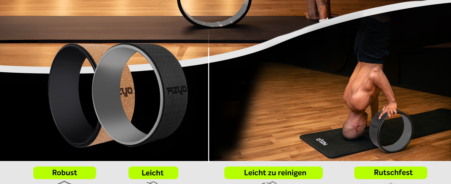 Йога-колесо Fizyo Ø 32 см – для розтяжки спини та полегшення болю – стабільне, неслизьке – для йоги, пілатесу, розтяжки та стретчингу, сіре