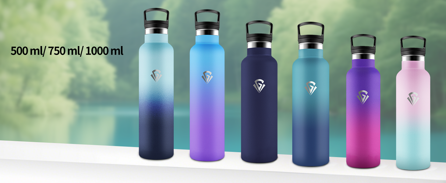 Термос-пляшка 500 мл, нержавіюча сталь, з соломкою, подвійні стінки, для води та газованих напоїв, BPA-Free, синій та темно-синій кольори