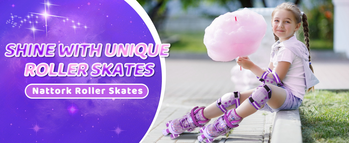 Дитячі ролики Nattork, ролики для катання, регульовані на 4 розміри, для дівчаток та хлопчиків, початківців, для використання в приміщенні та на вулиці, рожеві (S, 175-200 мм / 27-31 EU)