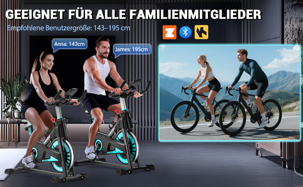 Венкер: Велотренажер для дому з магнітним опором, Indoor Spinning Bike, до 160 кг, блакитний, з додатком