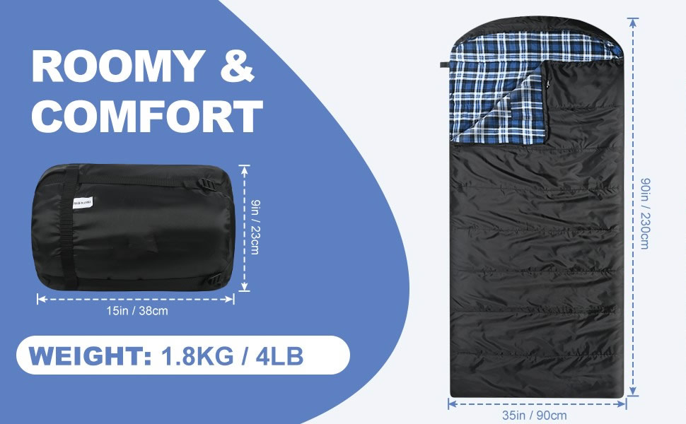 Спальний мішок Baumwoll-Flanell для дорослих, 100% бавовняний, для кемпінгу, походів, 3-4 сезони (Чорний/Блакитний)