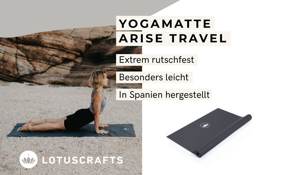 Килимок для йоги Lotuscrafts Travel складний ARISE Travel - Зроблено в Іспанії - Тонкий і легко складається - Екологічний туристичний килимок з 100 натурального каучуку - Професійний килимок для йоги 185 x 65 x 0,13 см Пил індиго