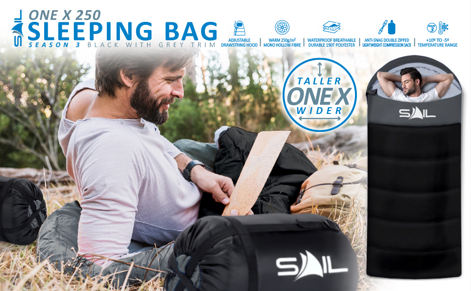 Спальний мішок SAIL XL для великих людей, 3-4 сезони, 1,6-2,7 кг, легкий, водонепроникний, для відпочинку на природі, походів, кемпінгу, чорного кольору