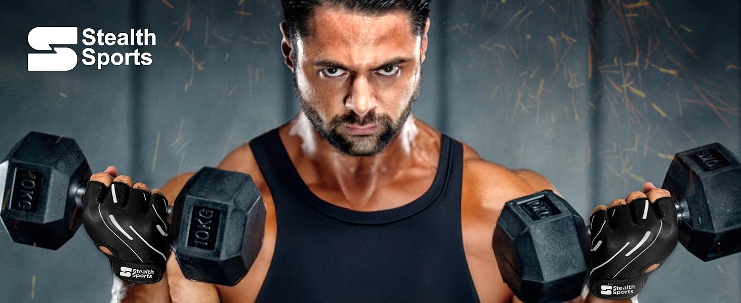 Рукавички для фітнесу Stealth Port, вага підйомника для жінок та чоловіків – дихаючі, неслизькі, з підкладкою для кросфіту, бодібілдингу, їзди на велосипеді, силових тренувань (M, Чорний)