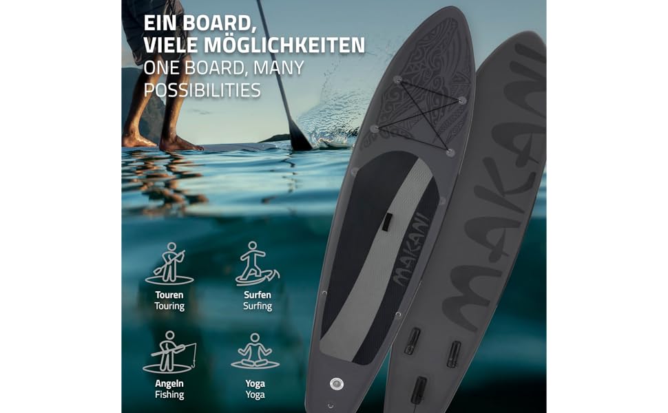 Надувна SUP-дошка ECD Germany Makani 320 см, до 150 кг, з регульованим алюмінієвим веслом і повним комплектом аксесуарів, різні кольори