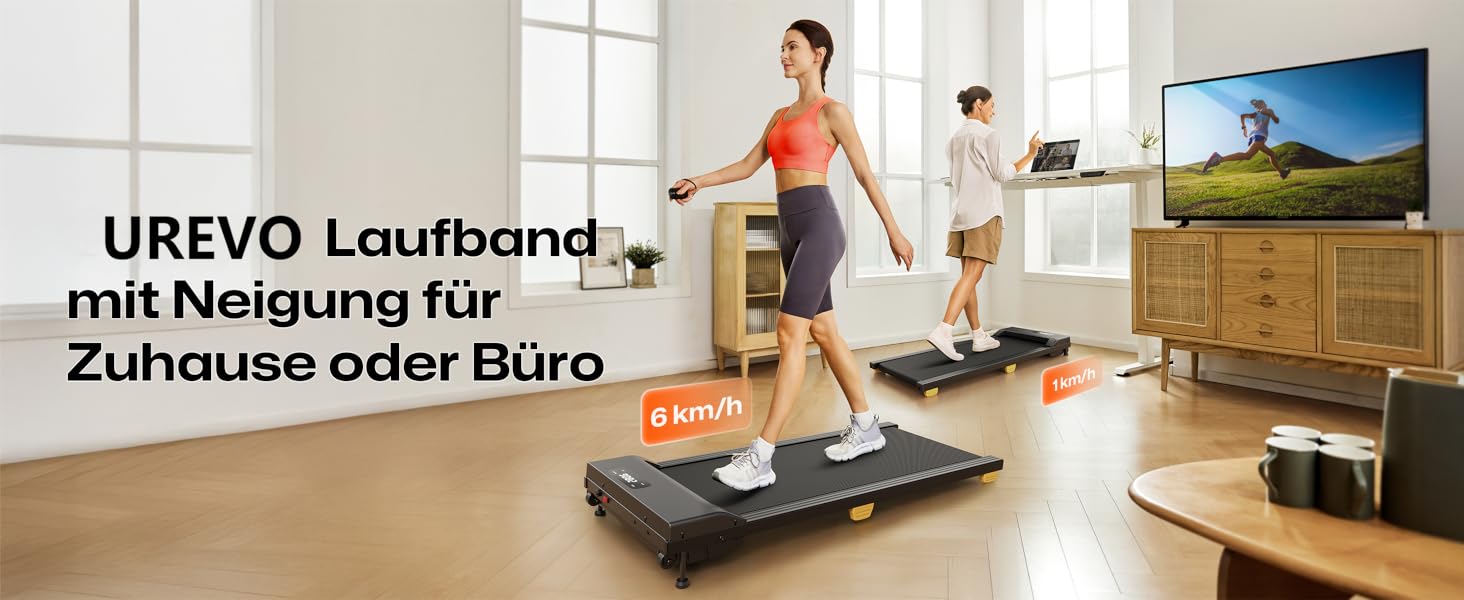 UREVO Walking Pad з нахилом 9% - тихе бігове полотно з регулюванням висоти, 2.5 л.с., для дому/офісу, з пультом дистанційного керування, без монтажу, чорний