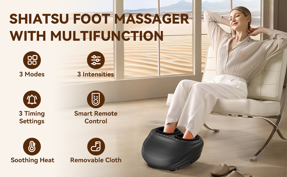 Масажер для ніг з підігрівом WERTYI Shiatsu, глибокий масаж, компресія, мульти-моди, пульт дистанційного керування, подарунок для чоловіків та жінок