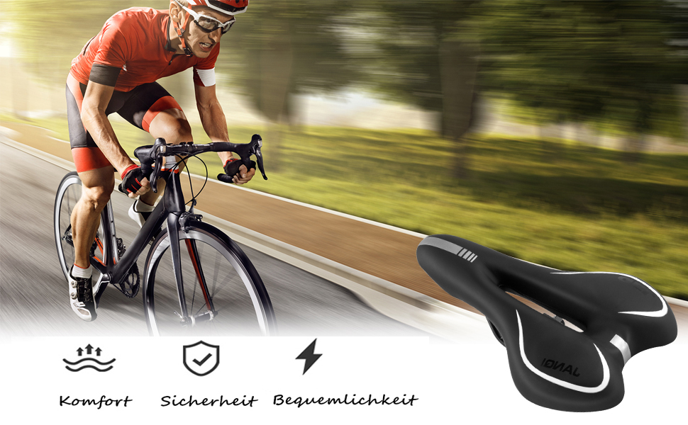 Велосипедне сідло MSDADA Gel MTB: комфортне та ергономічне для гірського велосипеда, BMX, шосе, міського велосипеда та спінінгу (чорний/сірий)