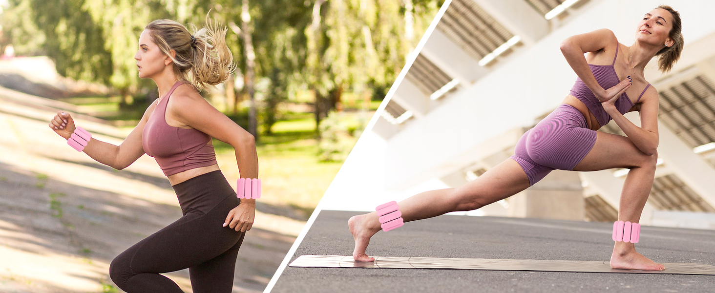 Важільчики для зап'ястя та щиколоток RYACO, 2 шт. (2x0,5KG), регульовані манжети, для рук, ніг та плечей, для ходьби, бігу, йоги, пілатесу, аеробіки, рожеві