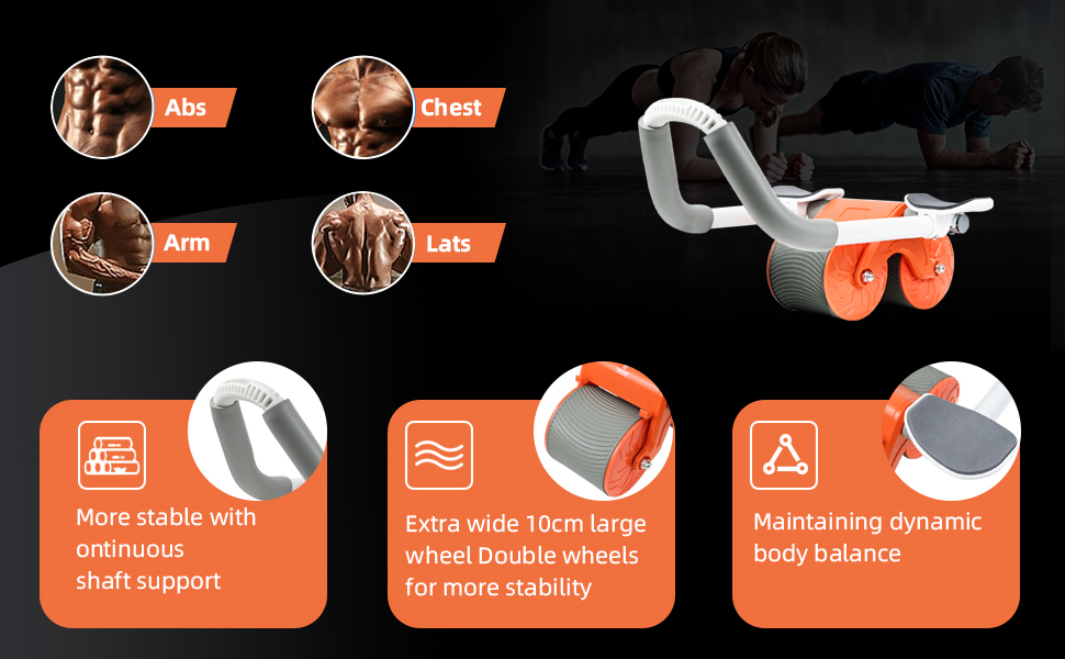 Ролик для пресу FORMIZON з підтримкою ліктів, тренажер для пресу з подвійними колесами та автоматичним відскоком, для тренування корпусу вдома