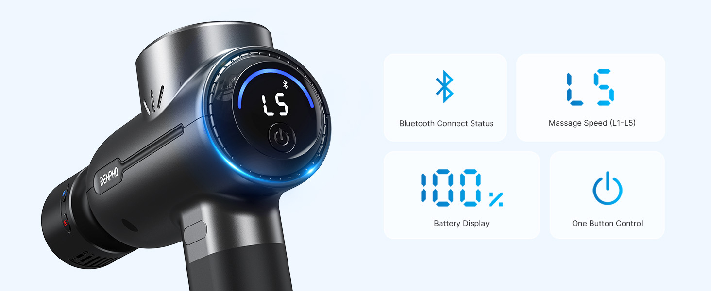 Масажер RENPHO з підігрівом та охолодженням, Bluetooth та станцією зарядки. Перкусійний масаж глибоких тканин для м'язів. Active+ Thermacool Deluxe