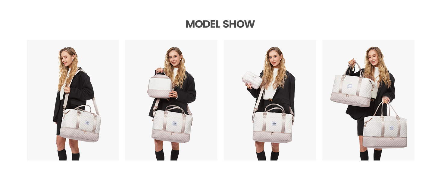 Спортивна сумка LOVEVOOK для жінок з відділенням для взуття, ручна поклажа, сумка для подорожей, вікенд, дуфл, сумка для подорожей, ручна поклажа, клінічна сумка, набір для пологів, для спортзалу, пляжу, сауни, кемпінгу, XL, 2 шт., Бежевий, Ніжний рожевий