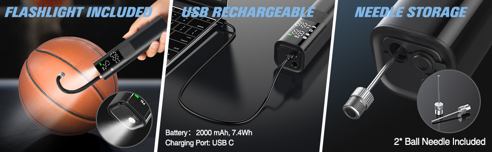 Електрична повітряна помпа Pumteck MY01 для м'ячів: баскетбол, футбол, волейбол. Точний манометр, 4 режими, автоматична. Макс. 15 PSI, чорна