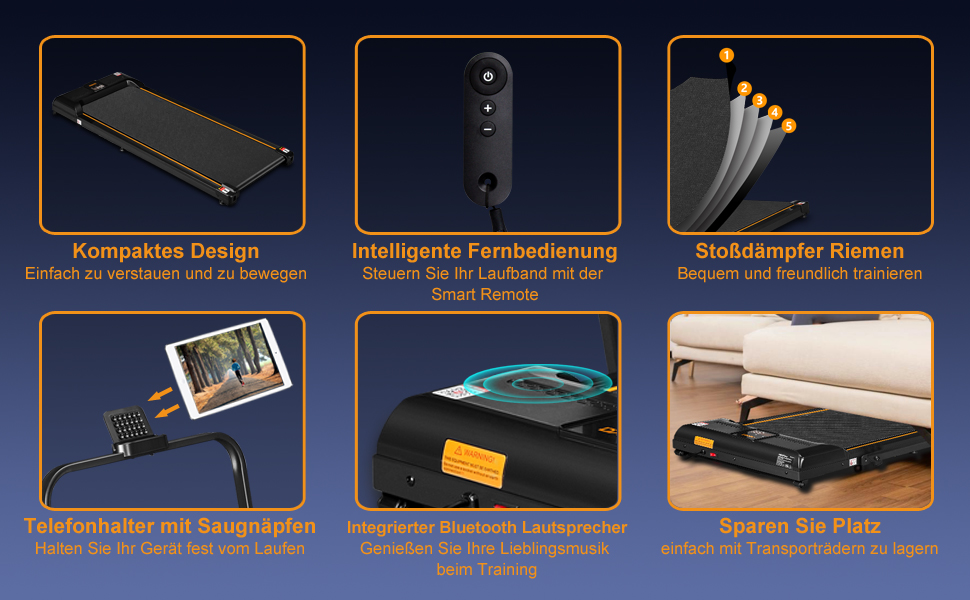 Біговий доріжка з нахилом для дому, складаний електричний walking pad з пультом дистанційного керування, Bluetooth та керуванням через додаток, подвійним амортизатором, без необхідності збирання