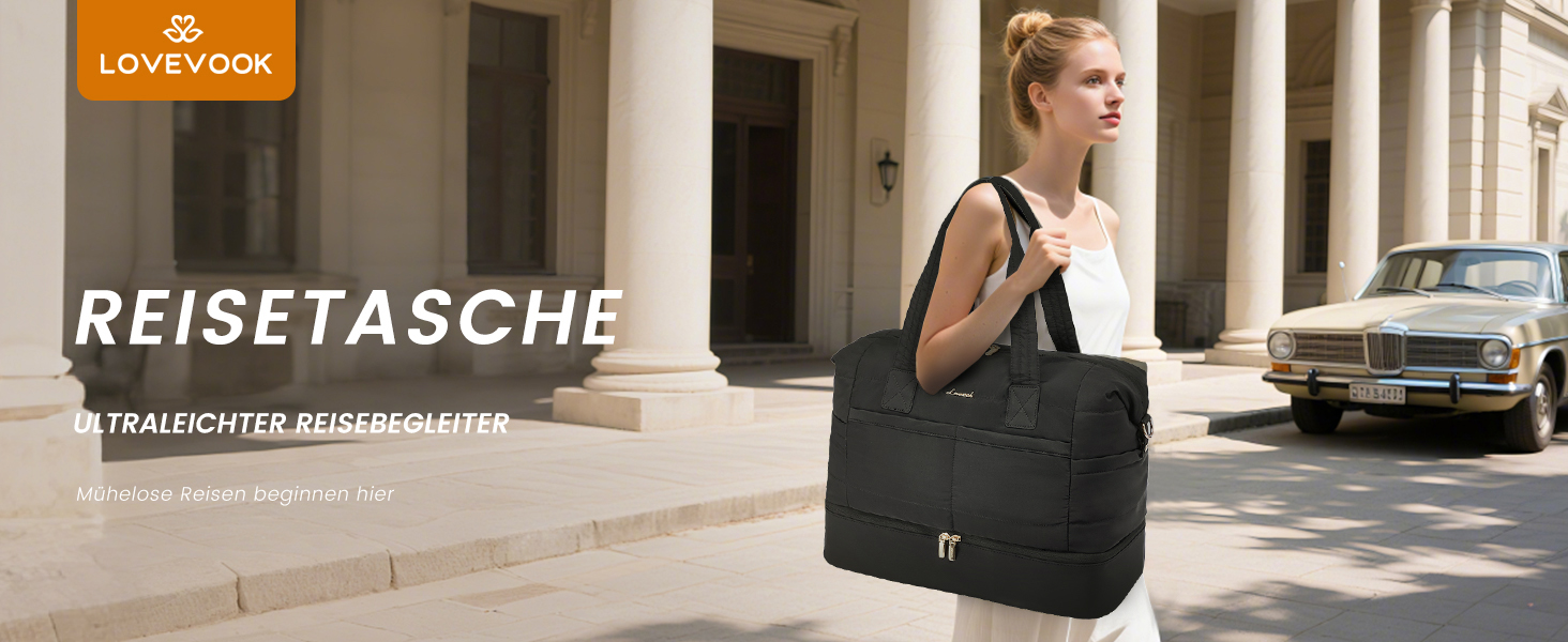 Сумка-мішок LOVEVOOK для вихідних, клінічна сумка, ручна поклажа, легка лікарняна сумка, місткий дорожній мішок з відділенням для взуття та косметичка, спортивна сумка для подорожей, 52x38x25 см (50 л), B-beige Nude