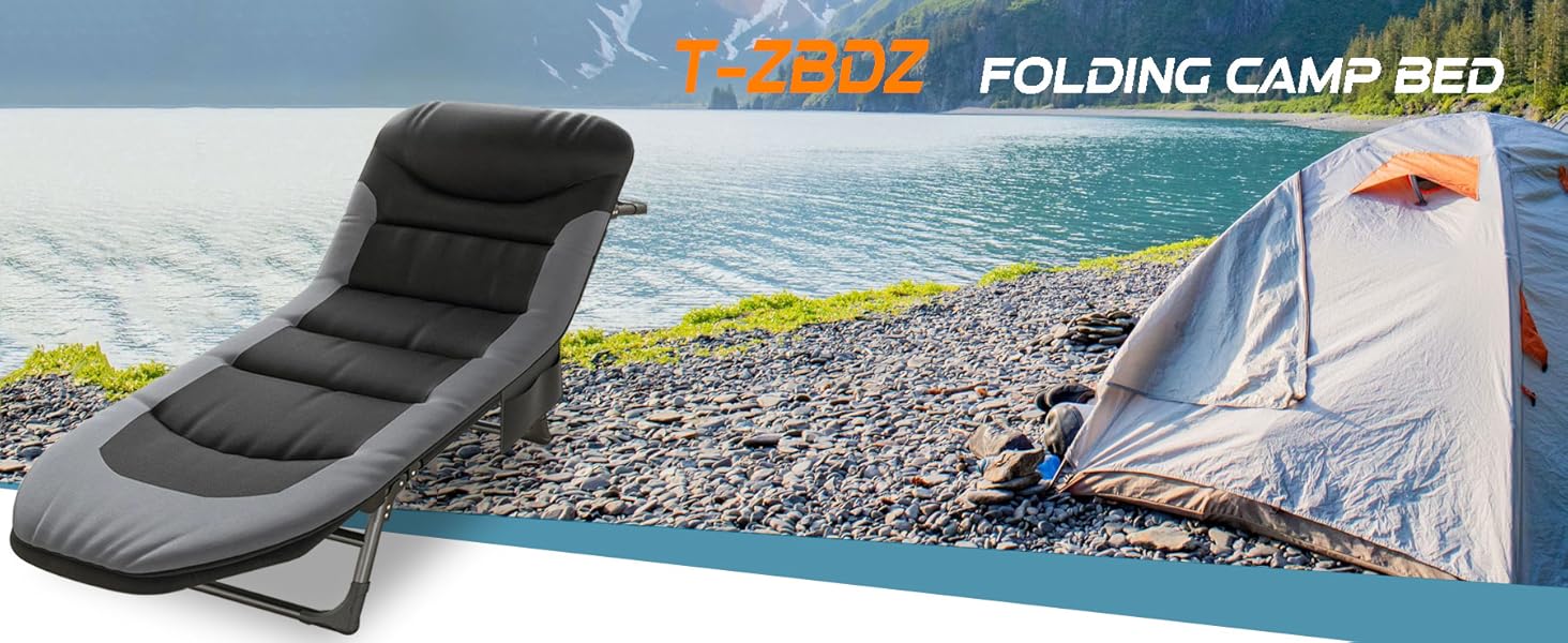 Розкладне ліжко для кемпінгу T-ZBDZ XXL (190x65x30 см) - міцне, широке, 6 положень спинки, для відпочинку на природі та вдома