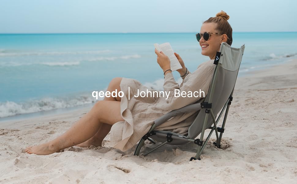 Розкладний пляжний стілець qeedo Johnny з сіткою для вентиляції, компактний кемпінговий стілець з сумкою для перенесення, низька посадка, колір Sandgrey