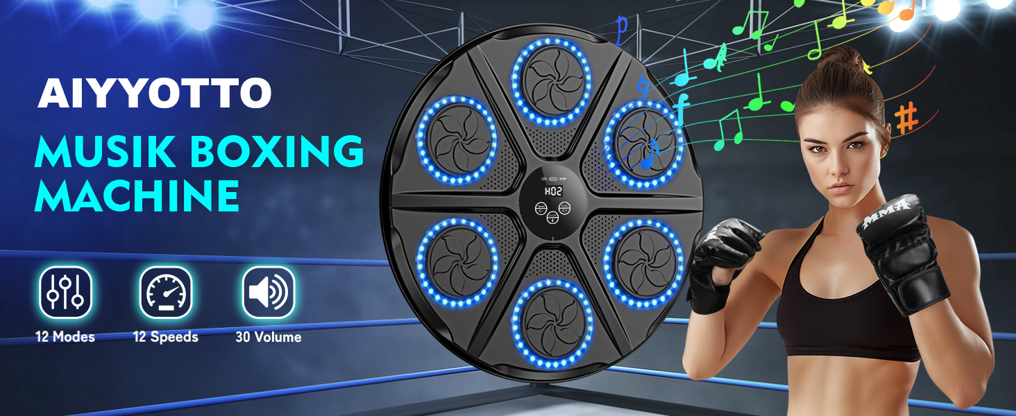 Музична бокс-машина для дорослих і дітей з Bluetooth, LED, 12 режимів та 12 швидкостей, бокс-рукавички в комплекті, електронний тренажер для боксу