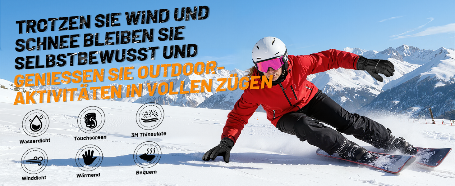 Водонепроникні зимові рукавички GXCROR для жінок та чоловіків з підтримкою сенсорного екрану, 3M Thinsulate, для катання на лижах, велосипеді, прибирання снігу та робіт на відкритому повітрі, до -20°C, теплоізоляція