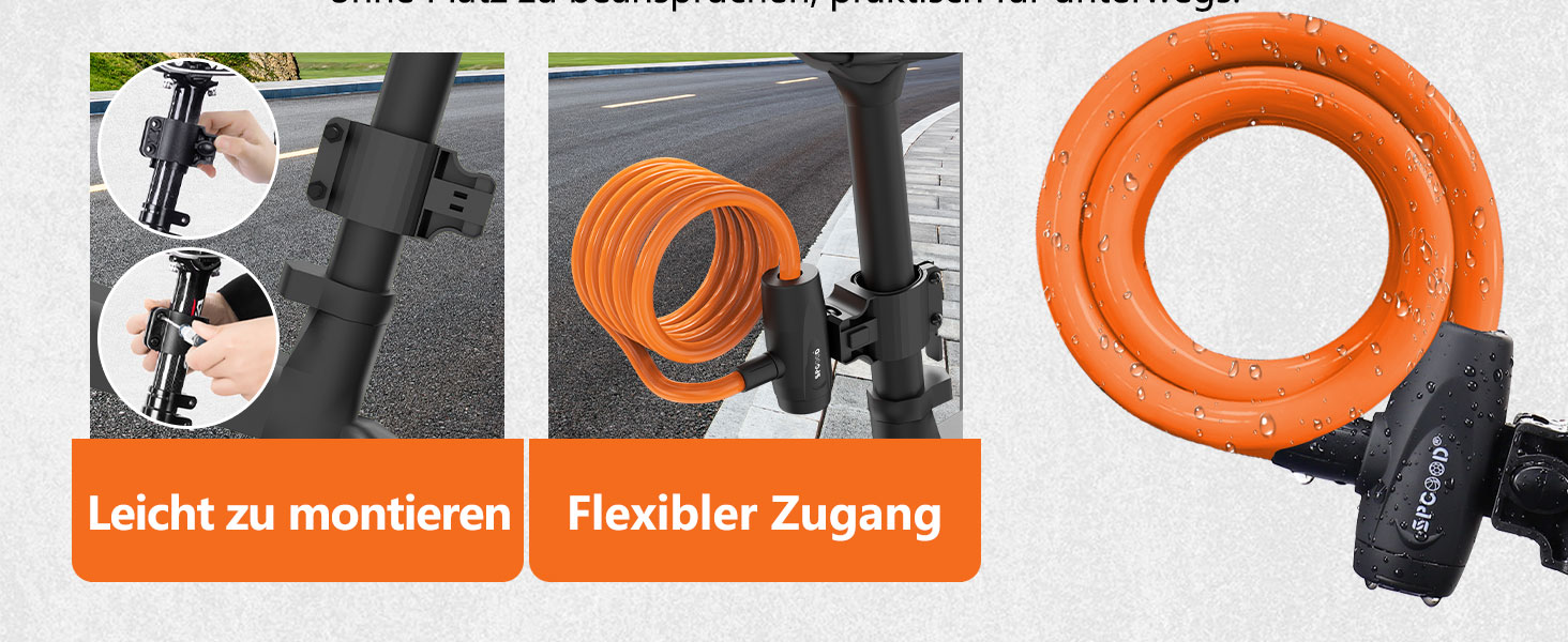 Надійне велосипедне замкове тросик 120 см, 12 мм, посилений, з 2 ключами, для велосипеда, триколісного велосипеда, мотоцикла, скутера (Помаранчевий)