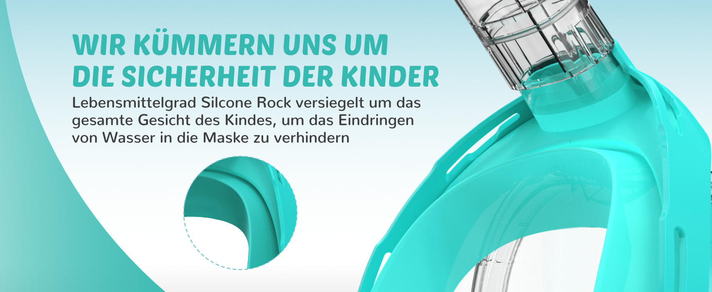 Маска для снорклінгу дитяча G2RISE® полнолицевая, з захистом від CO2, антизапіт, сухе оздоблення, м'ятно-зелена