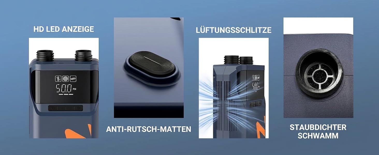 Електричний насос для SUP-дошки NACATIN 50PSI: акумуляторний компресор 5200mAh та 12V для падлбордів, човнів та автомобільних шин, 6 насадок