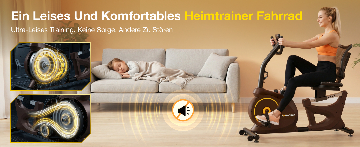 Ергометр для дому з магнітною гальмом, датчиками пульсу та LCD-дисплеєм, 15 рівнів опору, з підніжкою для спини, для людей похилого віку. Міцна конструкція, декілька налаштувань, колір горіх.