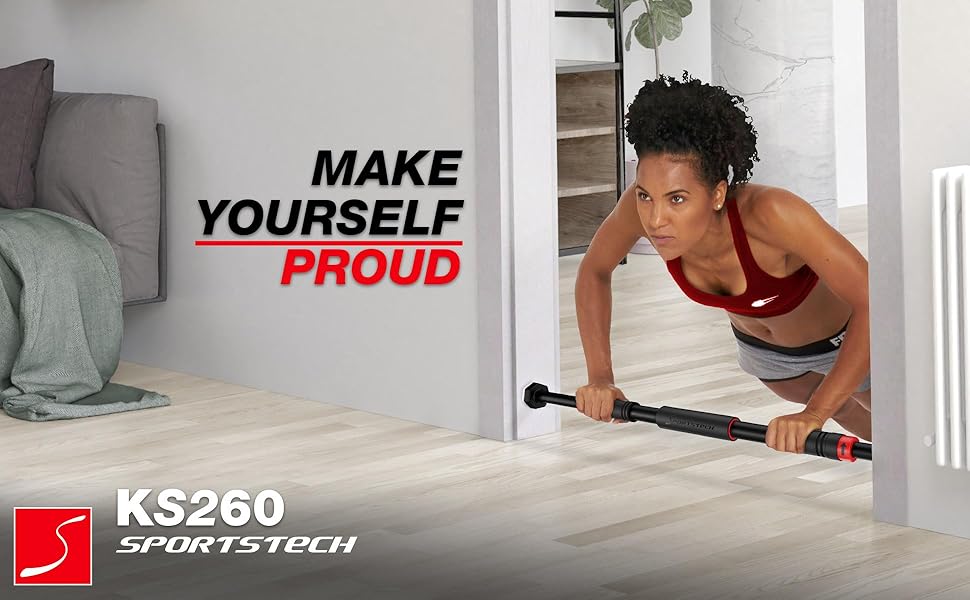 Турнік для дверей Sportstech KS260/270, до 200 кг, без свердління, регульований, для дому, калістеніка