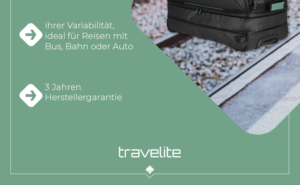 Дорожня сумка на колесах travelite, водостійка, м'яка, з розширенням, 70 см, 98-119 л, зелена