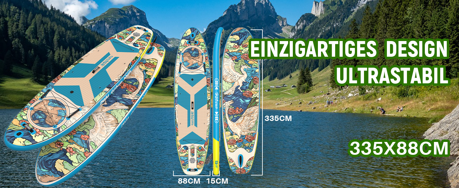 Надувний SUP-борд 15 см, з рюкзаком та аксесуарами, зелений - Дошка для Stand Up Paddling