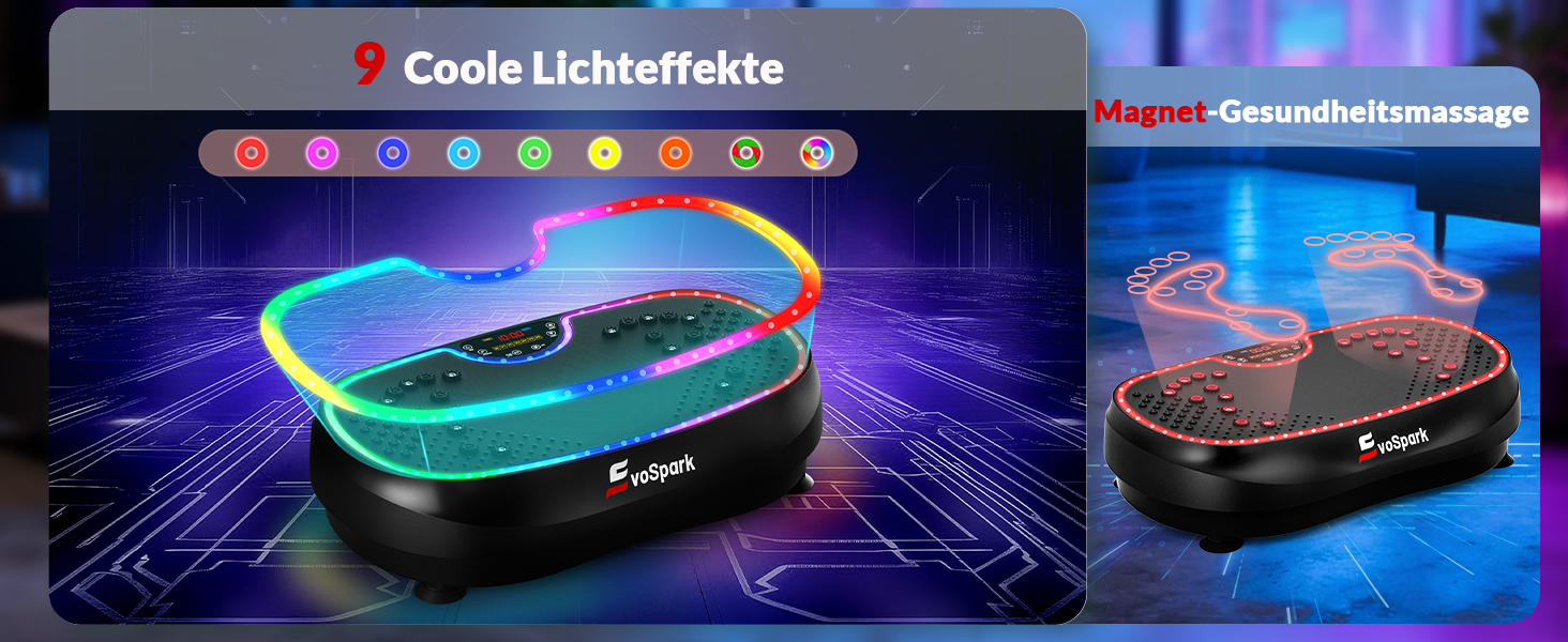 Вібраційна платформа для дому: 199 швидкостей, 6+1 режими, 200W двигун, LED-підсвітка, чорний колір