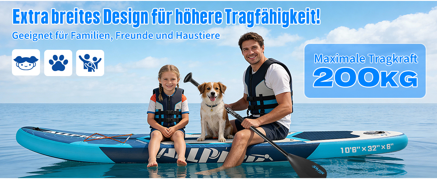 Надувний SUP-борд ALLPICK Premium з аксесуарами, тримачем для камери, регульованим веслом, для початківців та досвідчених, 200 кг, колір: Глибокий синій