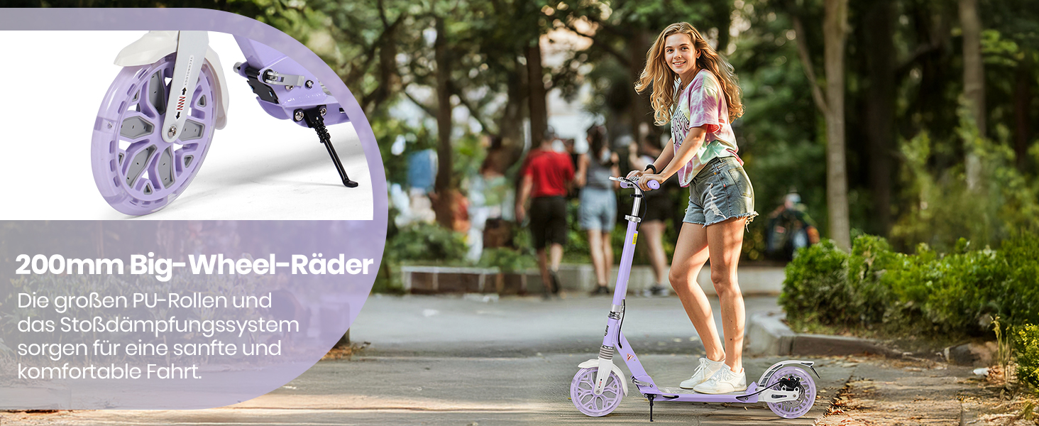 Самокат трюковий Kickscooter LED-ліловий, колеса 200мм, для дітей 8-12 років та дорослих, з дисковими гальмами та подвійною амортизацією, складаний, з ременем для перенесення